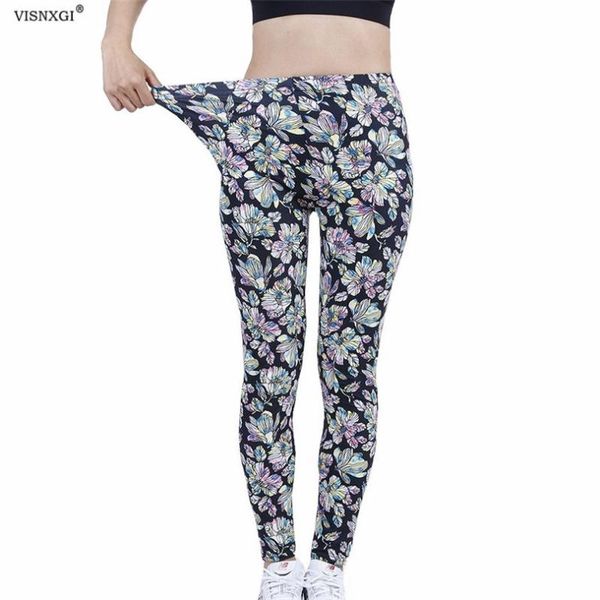 

women's leggings visnxgi high waist fitness women workout push up fashion yellow pink flower print pattern bodybuilding plus size pants, Black