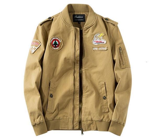 

jacket plus size m-5xl military jackets autumn cotton pilot pocket coat stand collar slim bomber thicken military flying jacket, Black;brown