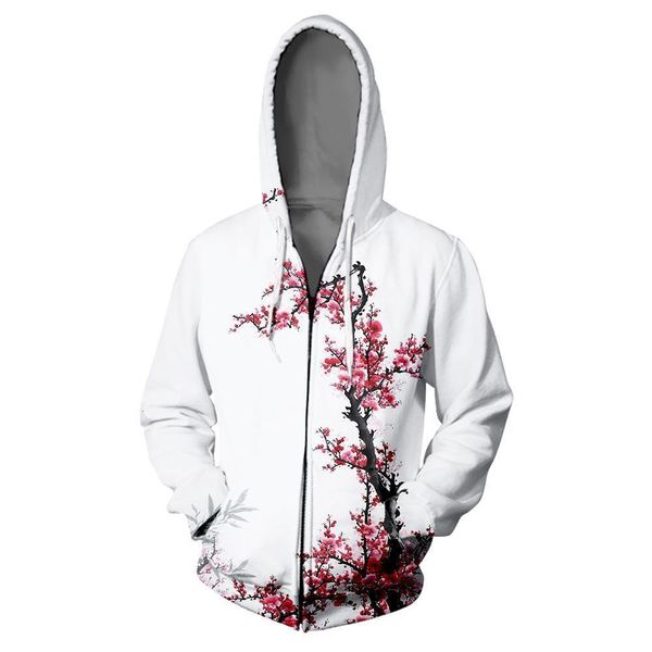 

ink flower zipper hoodies sweatshirt streetwear chinese style elements 3d spring autumn harajuku hooded sweatshirt, Black