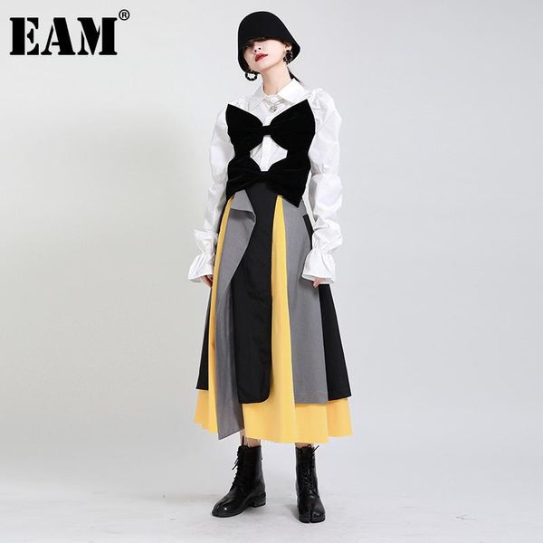 

skirts [eam] spliced contrast color irregular big hem high waist half-body skirt women fashion tide spring autumn 2021 1dd3885, Black