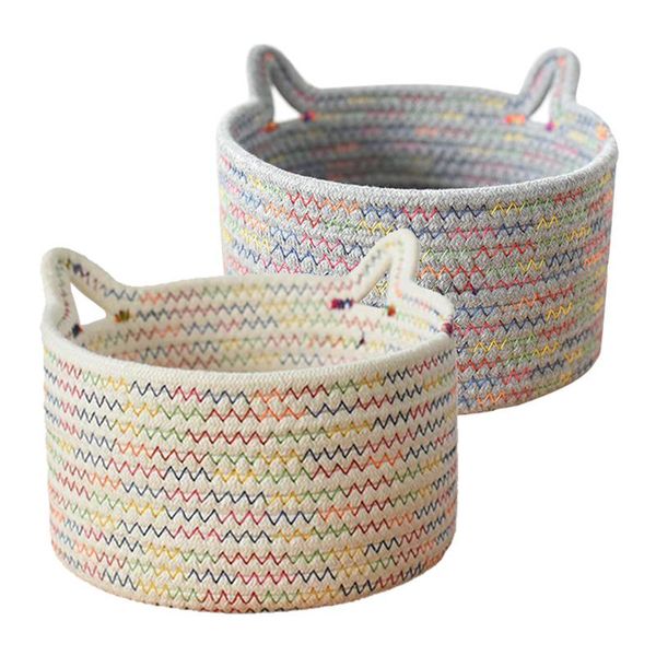 

storage baskets cotton rope basket cosmetic organizer table sundries folding box cabinet desk wicker fruit container bowl