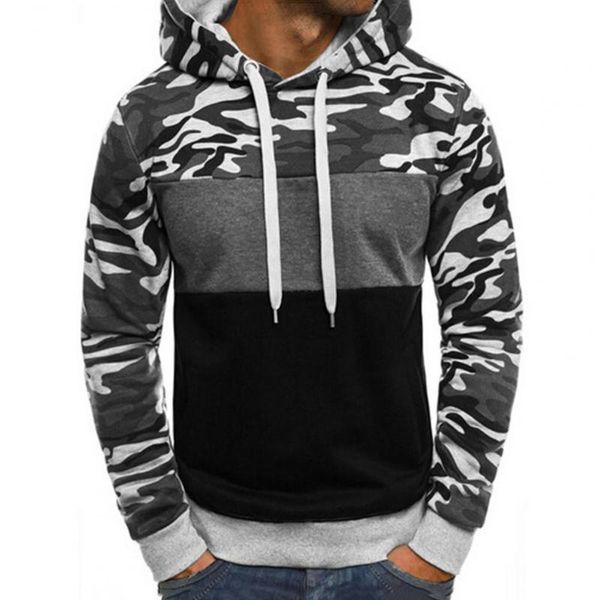 

men's hoodies & sweatshirts men hoodie camouflage hooded drawstring patchwork spring sweatshirt all match, Black