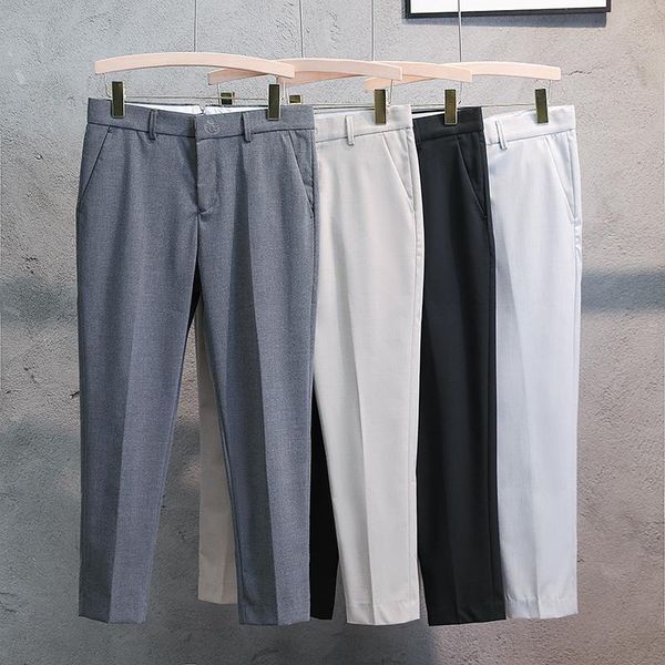 

men's suits & blazers fashion summer business dress pants men solid color gentleman office social ankle length casual slim streetwear t, White;black