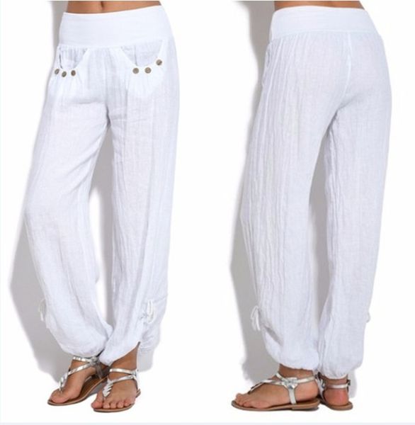 

new loose button decoration casual wide leg pants for women, Black;white