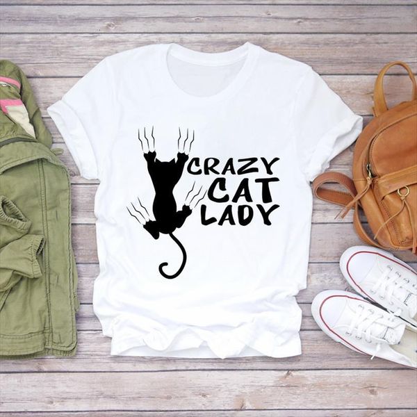 

men printing cartoon funny mens t shirt cat office wear 90s ladies print lady shirts graphic female tee, White;black