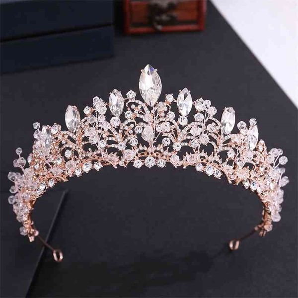 

gold kmvexo handmade rose crystal bead bridal tiara crown rhinestone pageant prom diadem bride headband wedding hair accessories, Black;brown