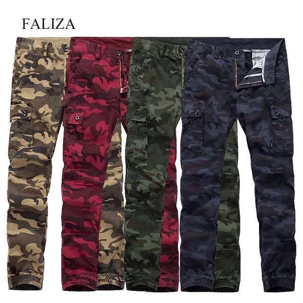 

camouflage mens pure cotton joggers casual camo multi pockets military tactical straight jogger streetwear men cargo pants pa22, Black;brown
