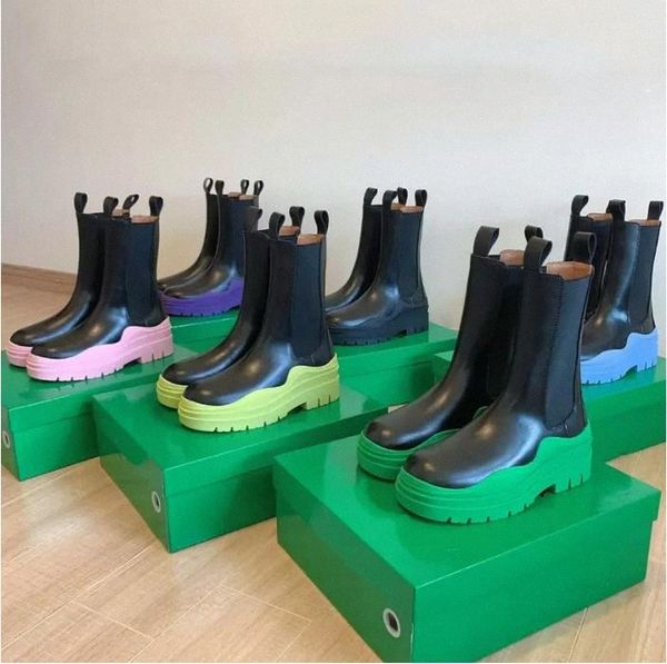 

womens designer boots bottegas leather martin ankle chaelsea boot fashion non-slip wave colored rubber outsole elastic webbing luxury comfor, Black