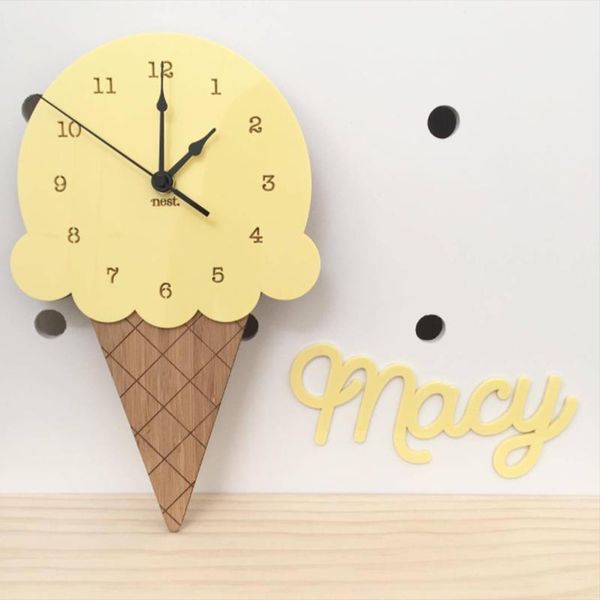 

wall clocks home decorative clock nordic brief wood mute ice cream shape cartoon 28x16cm decoration