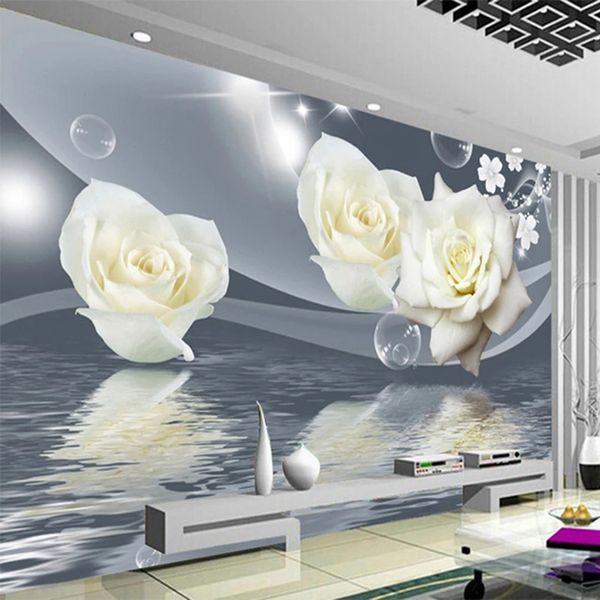 Frische elegante weiße Rose Blume Blase Tapete Wohnzimmer Hintergrund 3D Wandbild Umweltfreundlich feuchtigkeitsfest