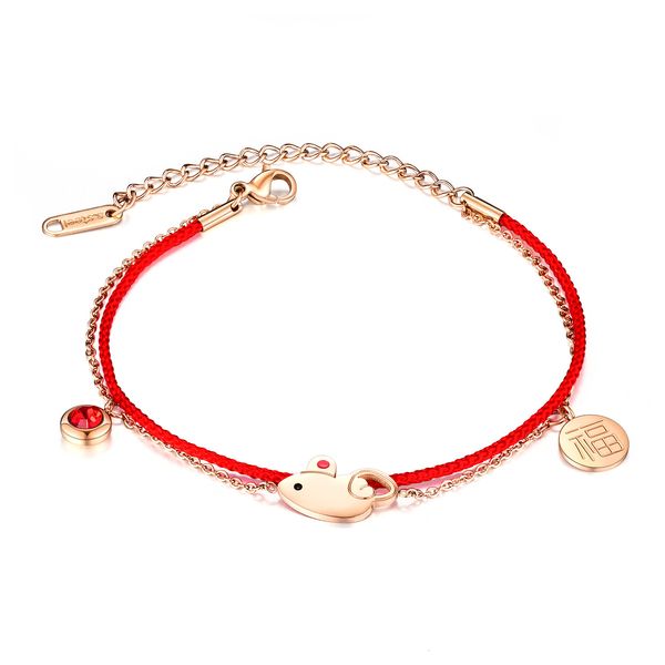 

national style hand decoration lucky rat year weaving red rope double layer bracelet, Golden;silver