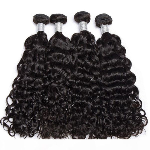

brazilian water wave human hair bundles 10a grade unprocessed virgin human hair weaves 3 4 bundles natural color double weft extensions, Black
