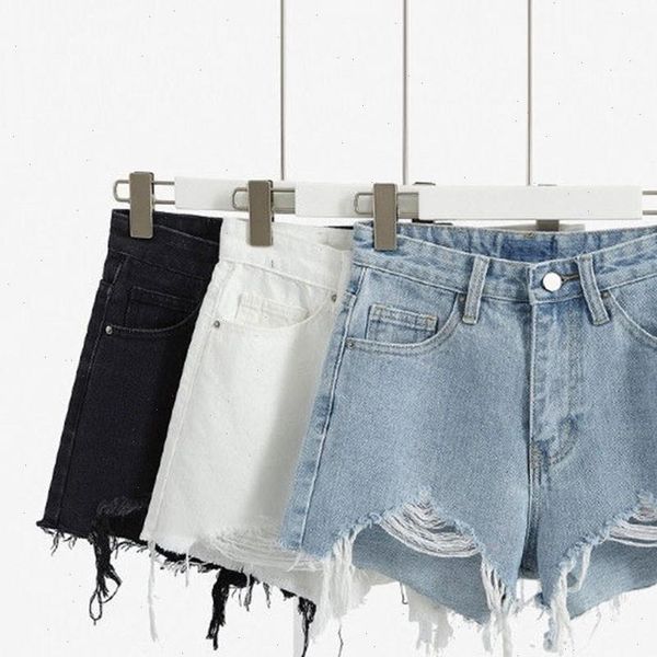 

2021 fashion women ripped denim shorts summer casual high waist korean jean shorts loose wide leg shorts, White;black