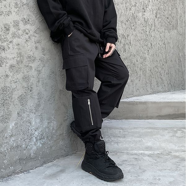 

new 2021 streetwear hip-hop hallways big man's black pocket hare men's clothing korean fashion cargo pants g0dm
