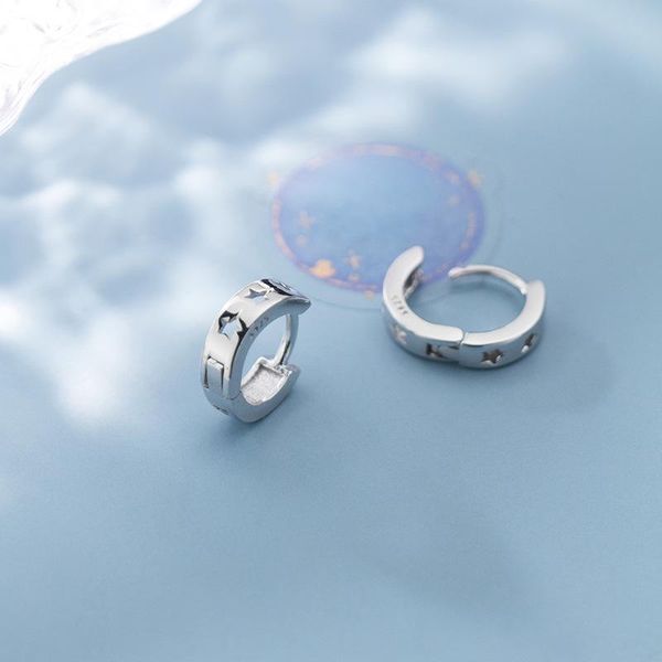 

hoop & huggie real. 925 sterling silver fine jewelry irregular geometric hollow star round ear earrings piercing c-g3703, Golden;silver