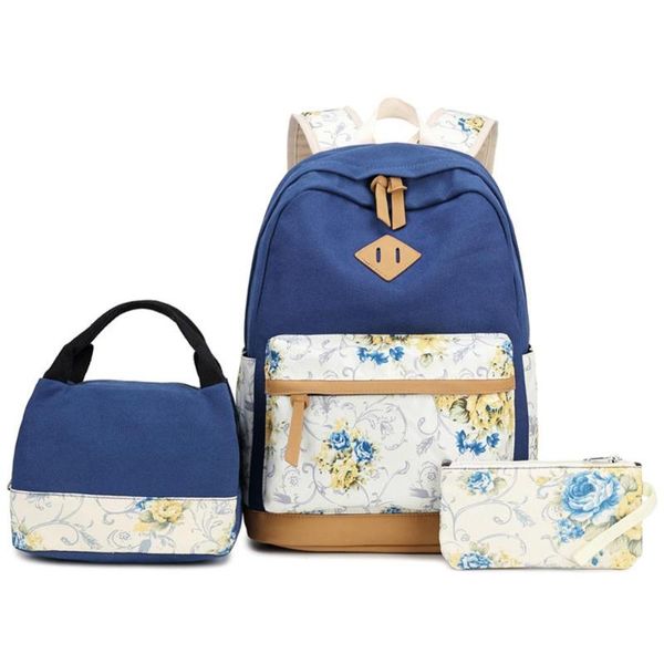 

backpack 3pcs flower printing primary middle high school and lunch bag set girls womens casual daypack rucksack mochilas