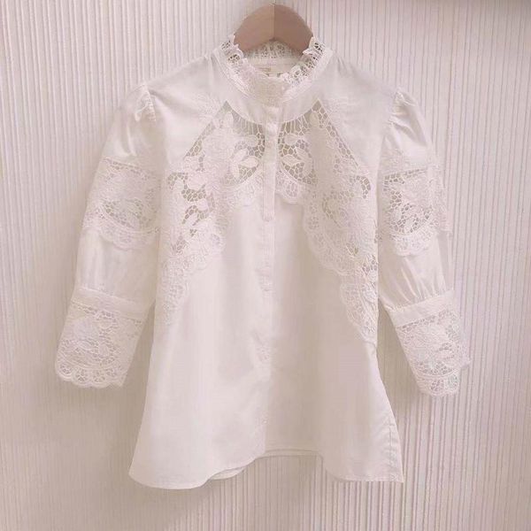

women's blouses & shirts french solid color hollow out woman spring summer blouse female loose slim shirt high version ladies designed, White