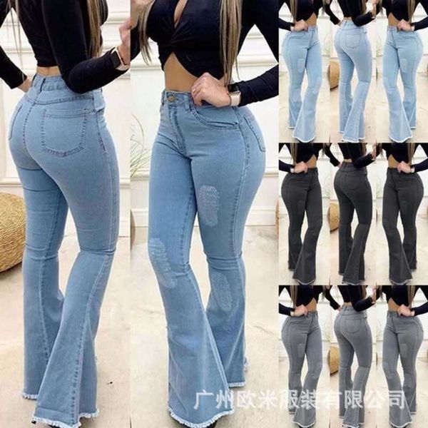 

solid color slim fit high waist flare pants, Blue