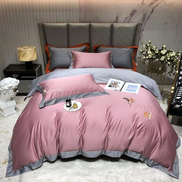 

bedding sets 2021 luxury 600tc 100% cotton simple set embroidery duvet cover flat sheet pillowcases  king size 4pcs