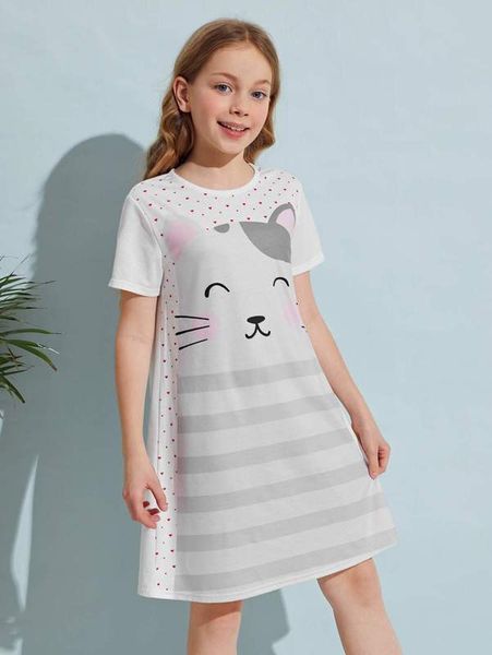 

girls cartoon and heart print dress she, Red;yellow