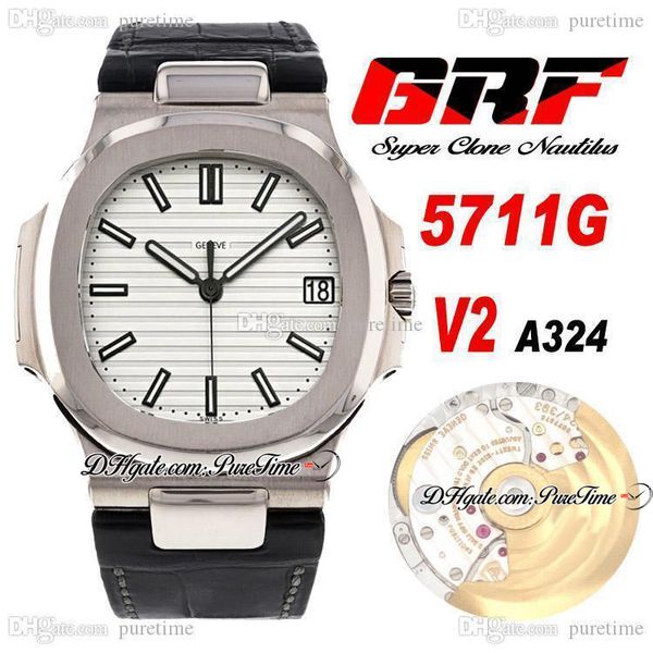 

grf v2 5711g pp324sc a324 automatic mens watch steel case white textured dial blue leather strap super edition 6 styles watches puretime d4, Slivery;brown