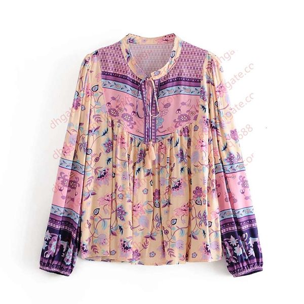 

2020 women blouses autumn new women's dress positioning print matching color tassel small shirt high waist slimming lace-up skirt, White