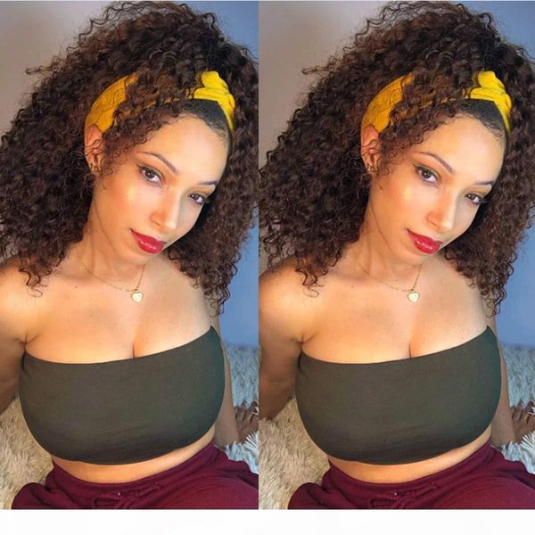 

headband scarf human hair wig water wave human hair glueless wig no plucking wigs for women virgin non lace front wig 150density 16inch, Black;brown