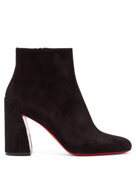 

women boot classic brand red bottom high heeled black turela 85 suede ankle boots fashion curved block heel luxury designer shoes