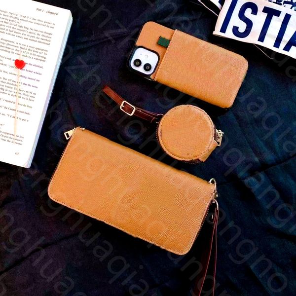 Custodie per telefoni in pelle di design di lusso in 3 pezzi per iPhone 13 11 Pro Max I 12 X XS XR 8 7 Plus Flip Portafoglio Borsa Tasca per carte Custodia per cellulare Custodia per auricolari wireless