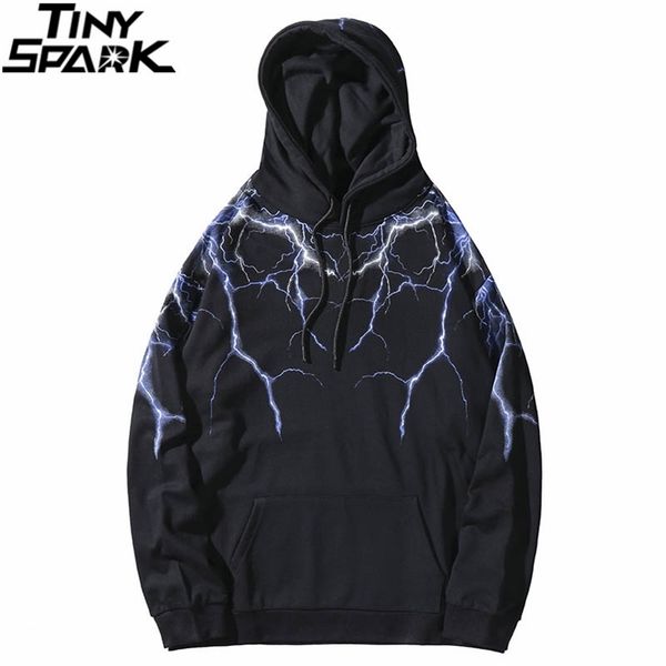 

hip hop lightning hoodie sweatshirt men harajuku streetwear hooded pullover cotton autumn loose hoodie hiphop hipster black 210720
