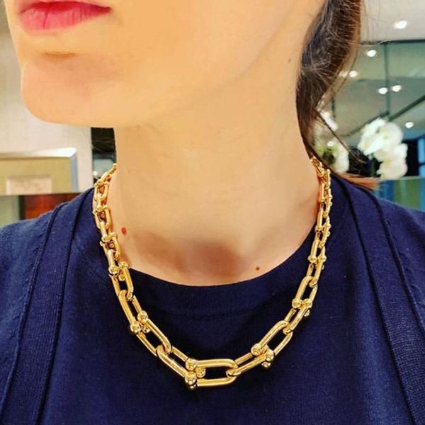 

chains exaggerated hip-hop gradually sings u-ring buckle chain u-shaped choker necklace, Silver