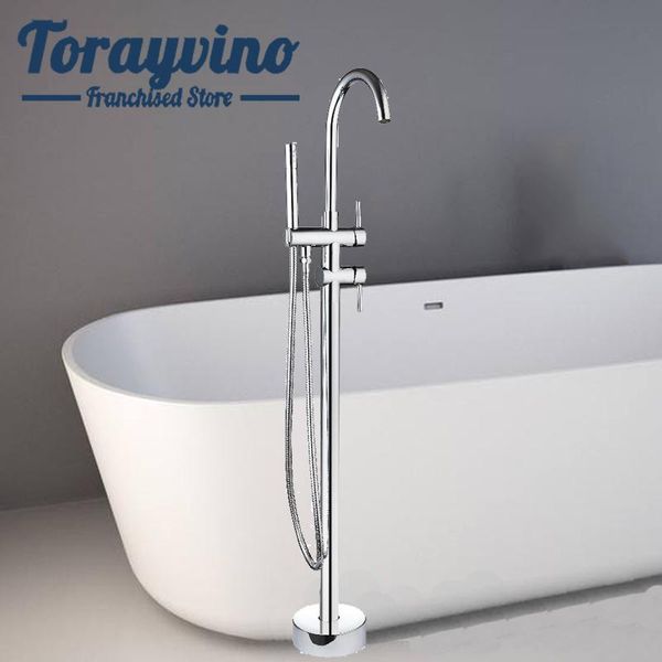 

bathtub shower set floor stand tub tap dual handles chrome brass floor mounted miscelatore vasca bagno shower mixer faucet