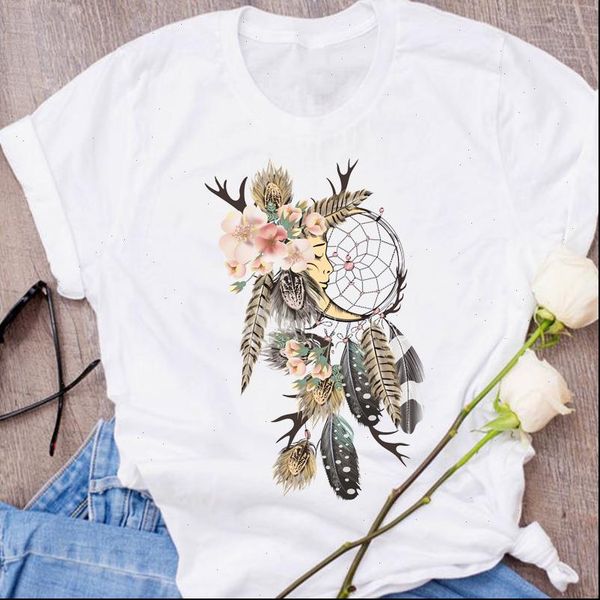 

women graphic print feather floral short sleeve fashion clothing 90s clothes lady tees female t shirt womens t shirt, White