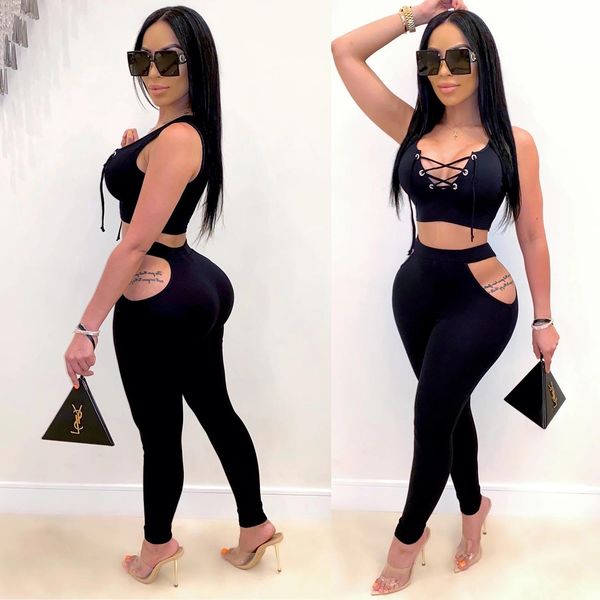 

women set summer v-neck hollow out trousers casual two piece set streetwear pants set outfits tracksuit, Gray