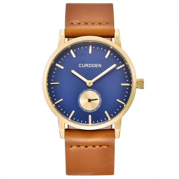 

wristwatches curdden men watches fashion leather band simple gifts waterproof quartz montres de marque luxe 6988, Slivery;brown