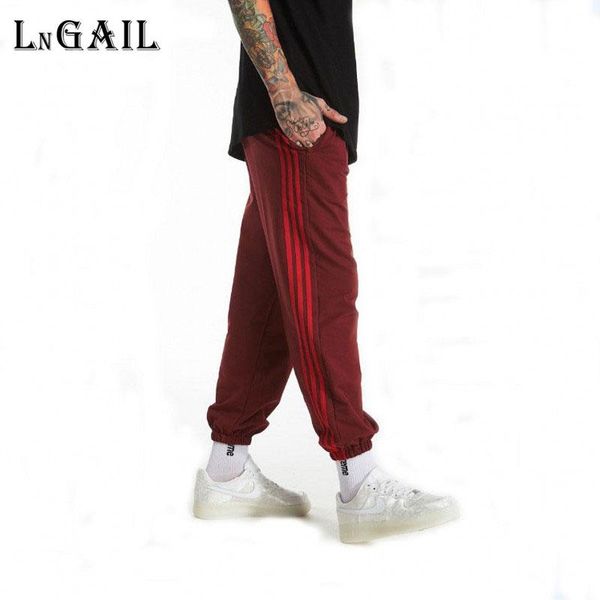 

men's pants 2021 casual full men trouser cotton stripe spring sweatpants red soild color hip hop jogger zipper pocket male., Black
