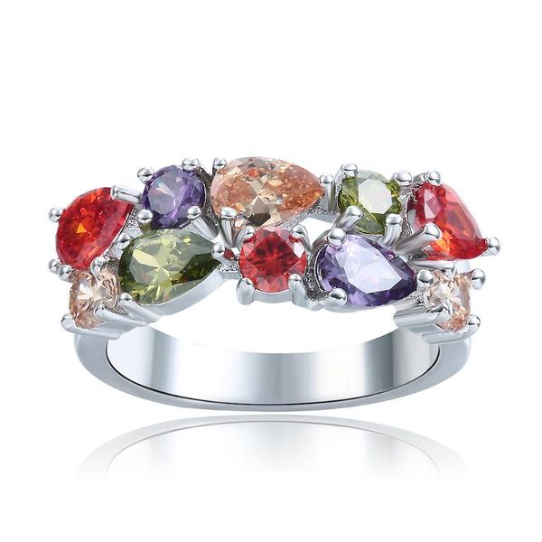 

wedding rings 2021 fashion flower spring pearty gift women round color cz zircon silver plated ring for jewelry, Slivery;golden