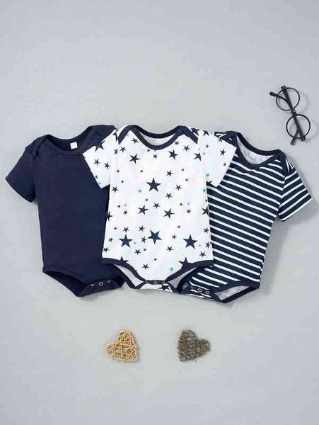 

baby 3pcs striped and star print bodysuit she, Blue
