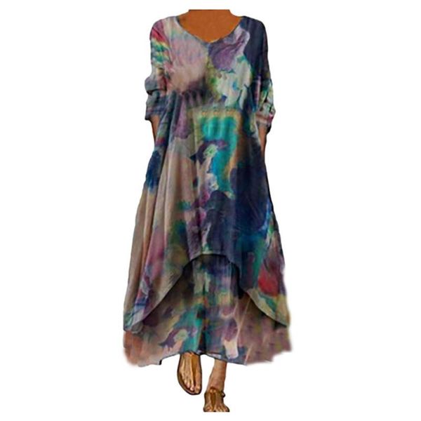 

casual dresses dress for women plus size print daily long sleeve vintage bohemian o-neck vestido de mujer robe femme y2k roupas, Black;gray