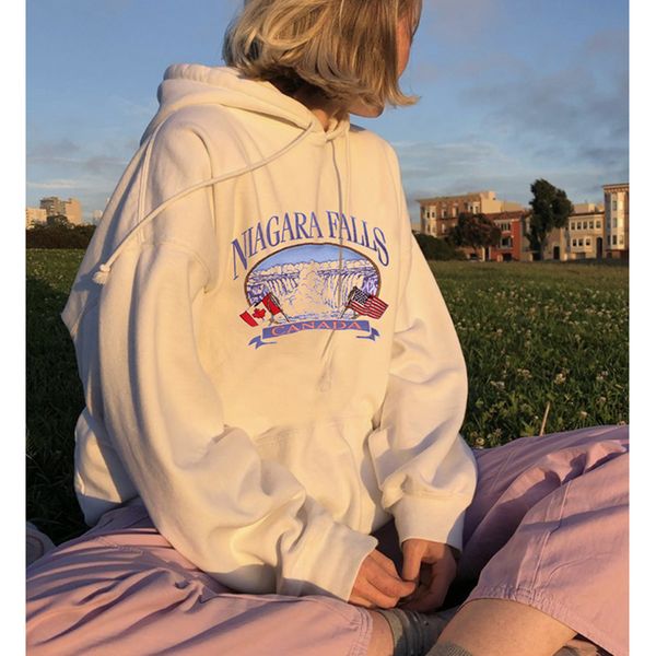 

embroidery vintage white loose hoodie women o neck long sleeve autumn oversized hoodies casual chic graphic cotton cl ijid, Black