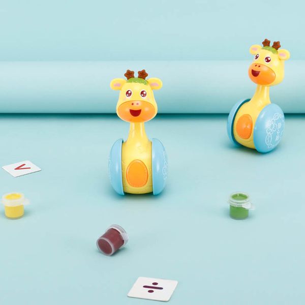 

1pcs sliding deer tumble toys yellow baby rattles childrens toys early learning education toy plastic tumbler doll nice gift