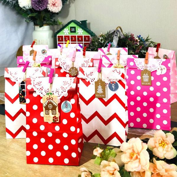 

gift wrap colorful dot wave printed christmas bags for year gifts baking candy sweety packaging box with rope stickers