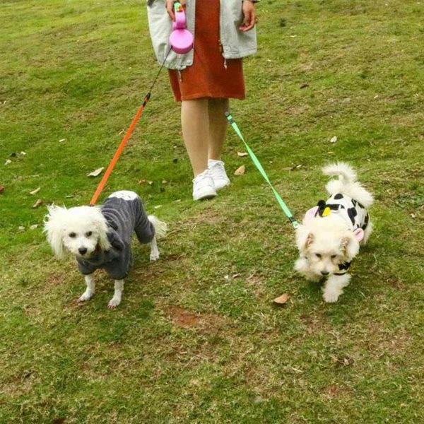 

dog collars & leashes 1pc automatic retractable pet traction rope double puppies walking leash collar dual headed pets accessories