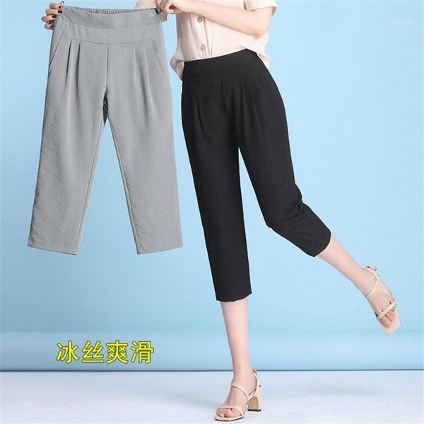

womens spring/summer harem pants cotton linen solid elastic waist candy colors trousers soft for female ladys women's & capris, Black;white