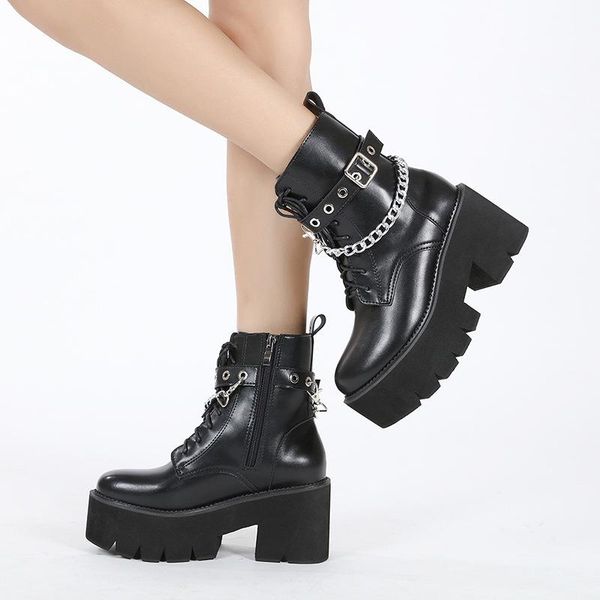 

boots fashion thick-soled winter single short round toe women's motorcycle, Black