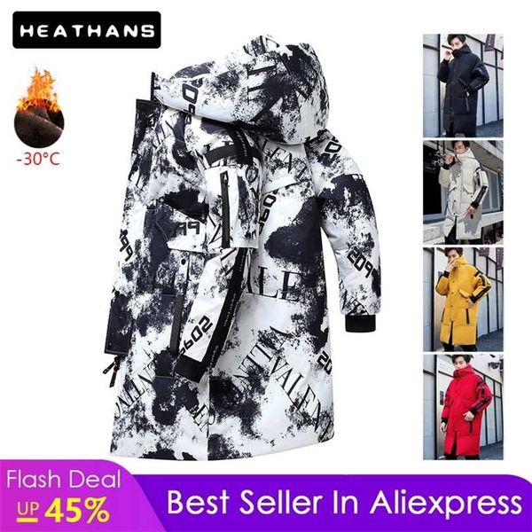 

down jackets men coats hooded tooling mid-length men's winter parkas male korean fashion clothing 211119, Black