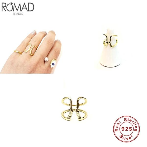 

cluster rings romad 100% 925 sterling silver solid filled finger adjustable charm for women fine jewelry anillos bague 2021 w5, Golden;silver