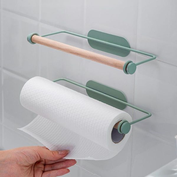 

towel racks kitchen paper rack wrought iron wall-mounted oil-absorbing cling film perforated rag roll storage