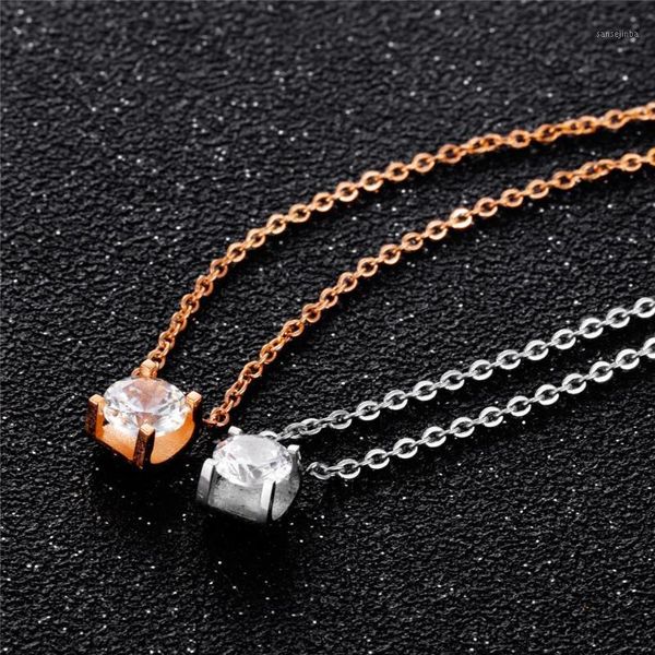 Anhänger Halsketten Für Frauen 2022 Rose Farbe Einzelnen Diamant Charme Halskette Damen Mode Kurze Schlüsselbein Kette Einfache Choker