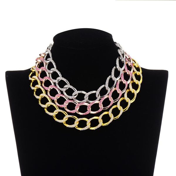 

chains 17mm crystal iced out cuban link chain necklaces for men bracelet full rhinestones jewelry set silver color hip hop gift
